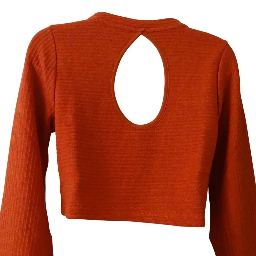 Band Of The Free Rust Ribbed Knit Crop Top Women Size XS Wide Sleeve NEW/FLAW